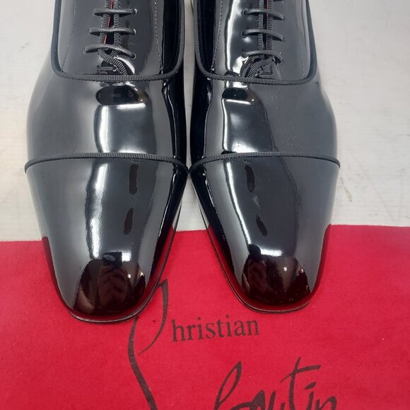 Christian Louboutin MENS Greggy Chick Black Lace Up Patent Dress Shoe - Picture 7 of 10